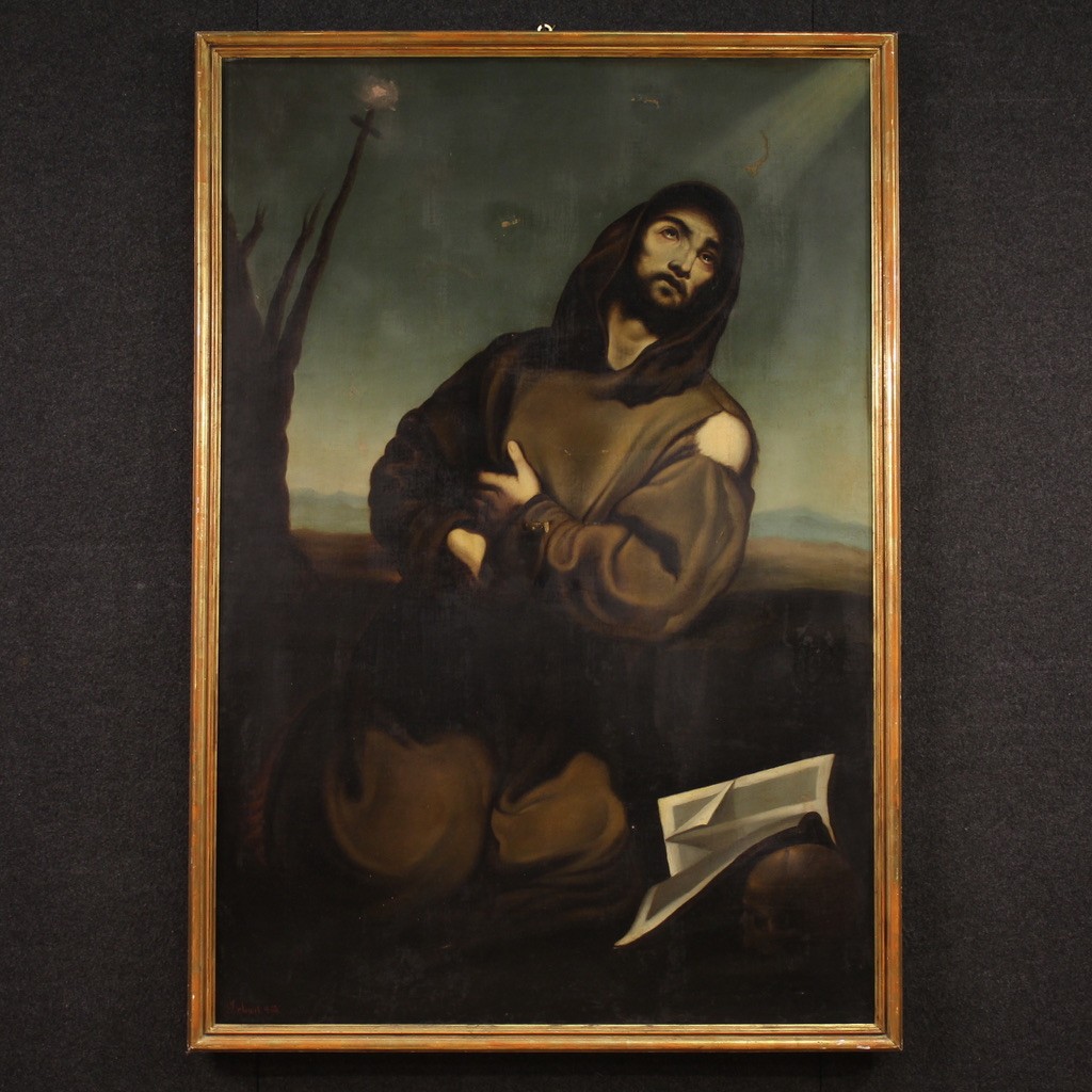 Great Religious Painting Signed And Dated 1865, Saint Francis