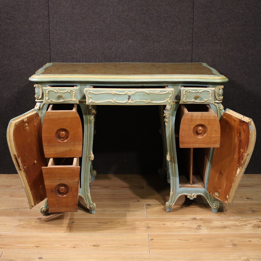 Venetian Lacquered And Painted Writing Desk From The 20th Century-photo-6