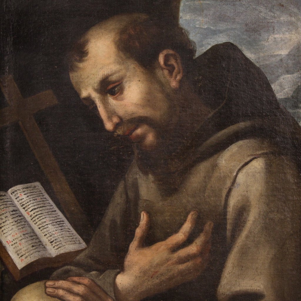 Peinture italienne du 17ème siècle, Saint François d'Assise-photo-2