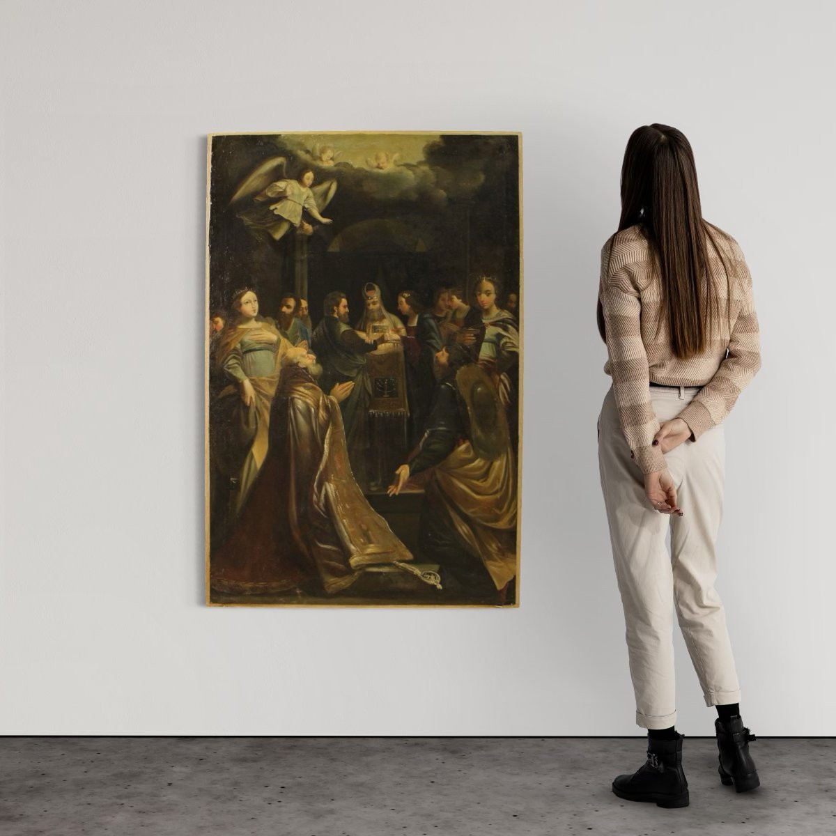 Peinture italienne antique Le Mariage de la Vierge du 18ème siècle-photo-2