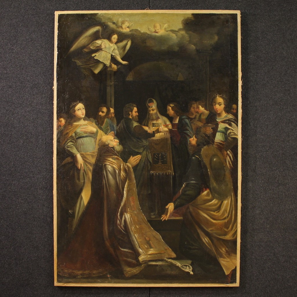 Peinture italienne antique Le Mariage de la Vierge du 18ème siècle