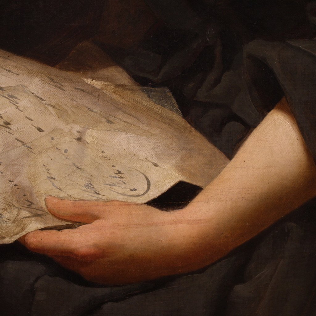 Grand tableau portrait de dame du 19ème siècle-photo-4