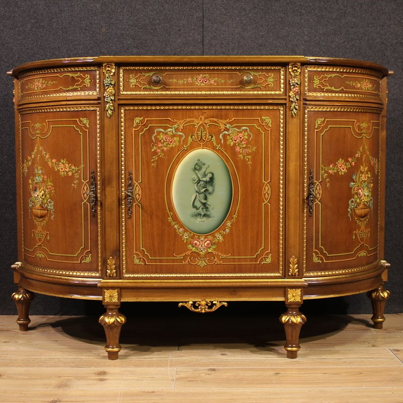 20th Century Italian Painted And Gilded Wooden Sideboard-photo-3