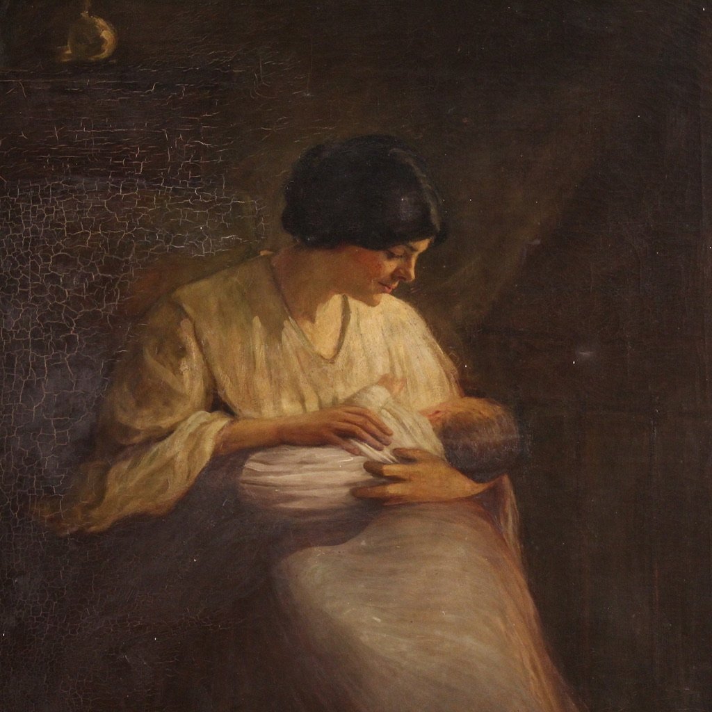 Spanish Painting Of An Interior Scene From The 20th Century-photo-3