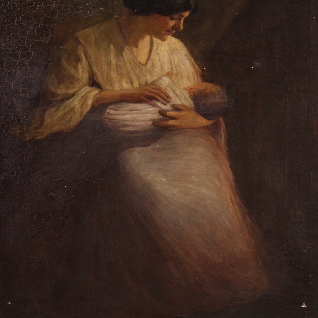 Spanish Painting Of An Interior Scene From The 20th Century-photo-4