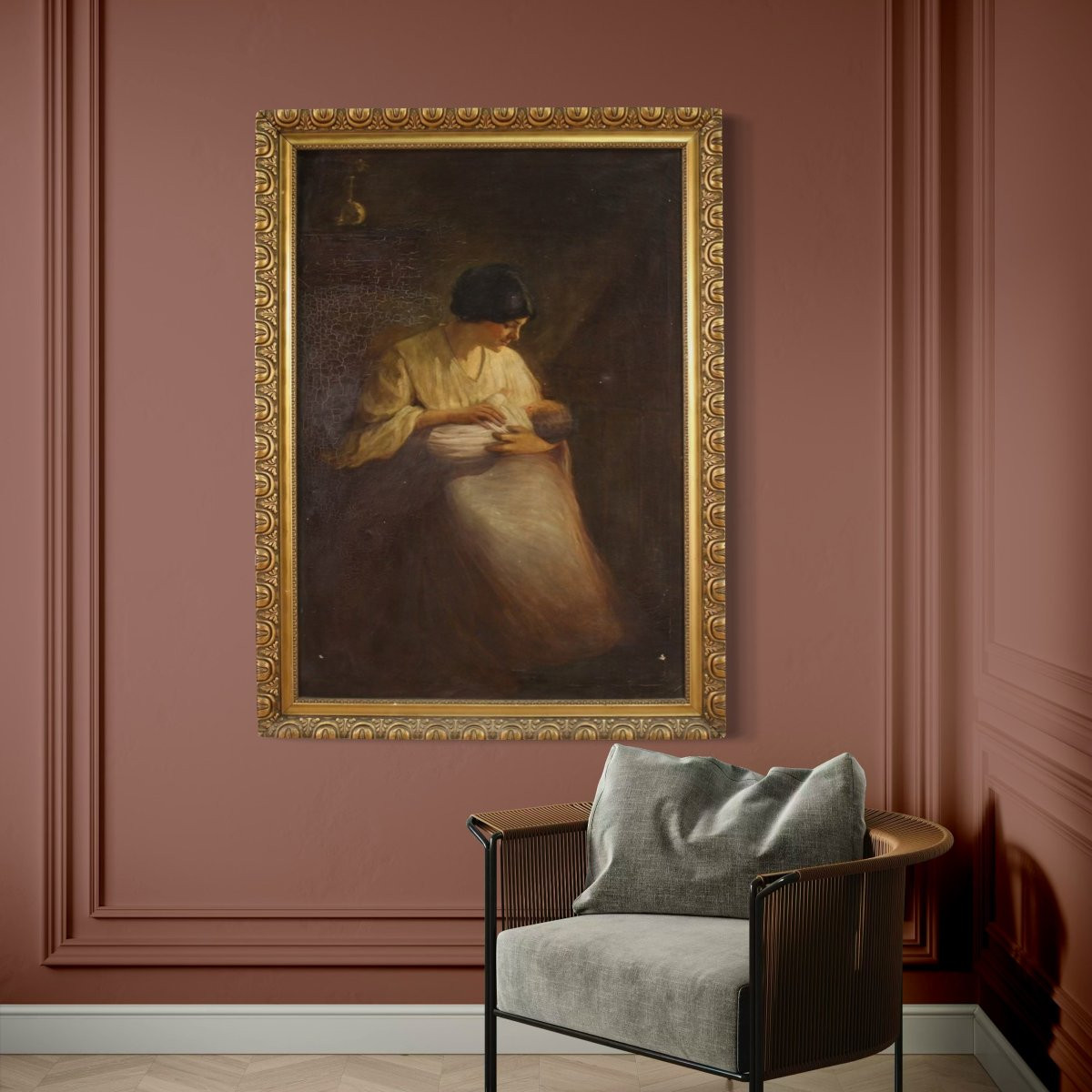 Spanish Painting Of An Interior Scene From The 20th Century-photo-2