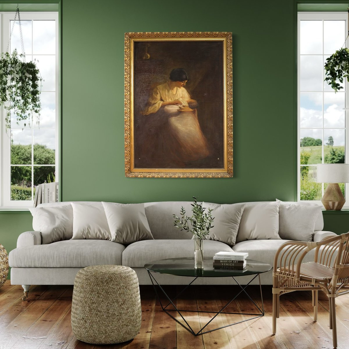 Spanish Painting Of An Interior Scene From The 20th Century-photo-4