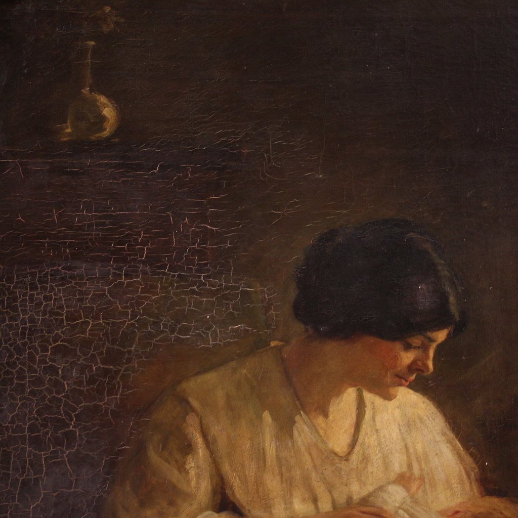 Spanish Painting Of An Interior Scene From The 20th Century-photo-7