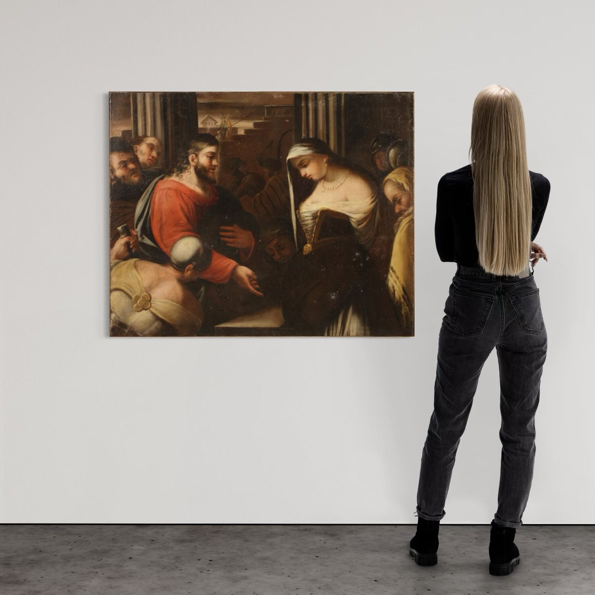 Tableau italien ancien le Christ et l'adultère du 18ème siècle-photo-3