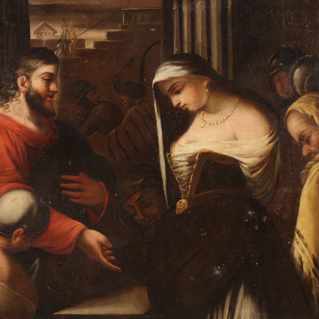 Tableau italien ancien le Christ et l'adultère du 18ème siècle-photo-4