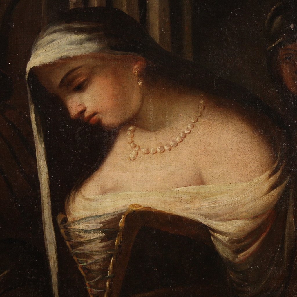 Tableau italien ancien le Christ et l'adultère du 18ème siècle-photo-8