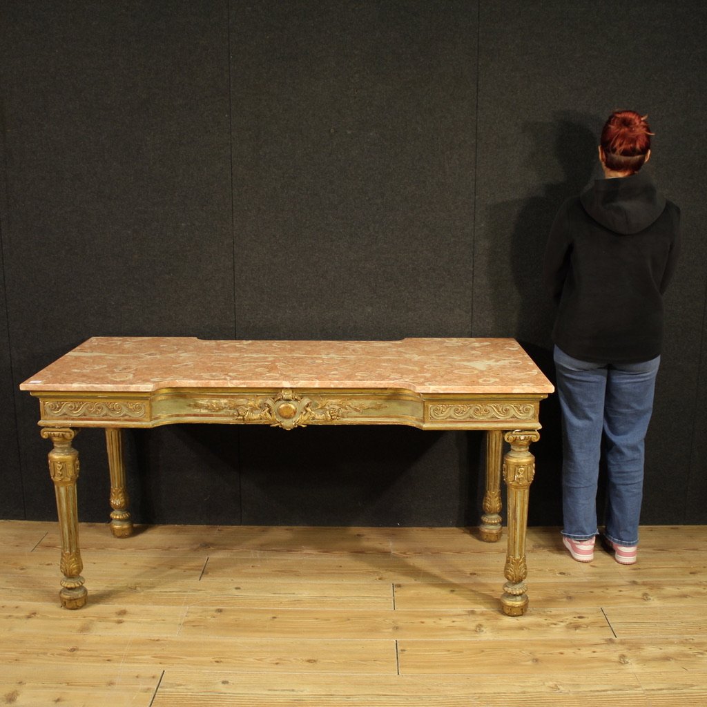 Console italienne laquée avec dessus en marbre du 20ème siècle-photo-4