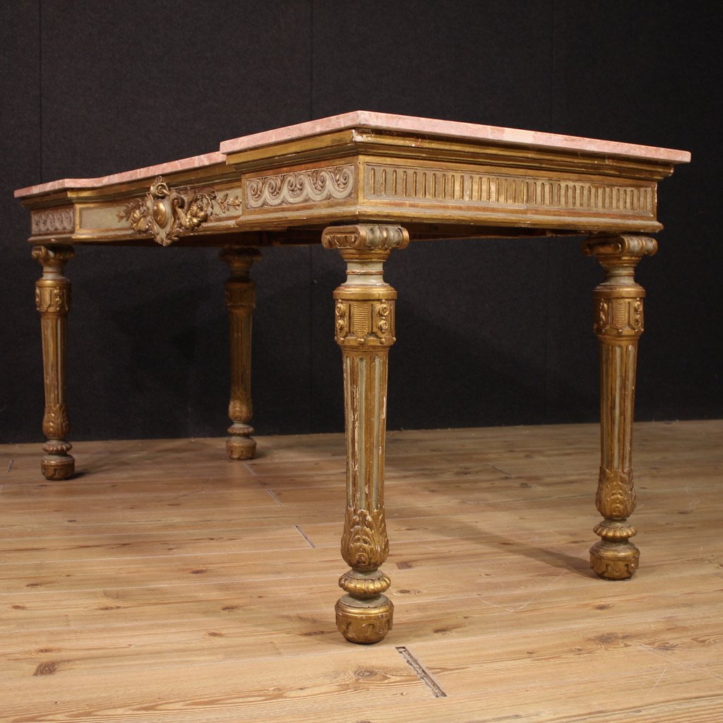 Console italienne laquée avec dessus en marbre du 20ème siècle-photo-7