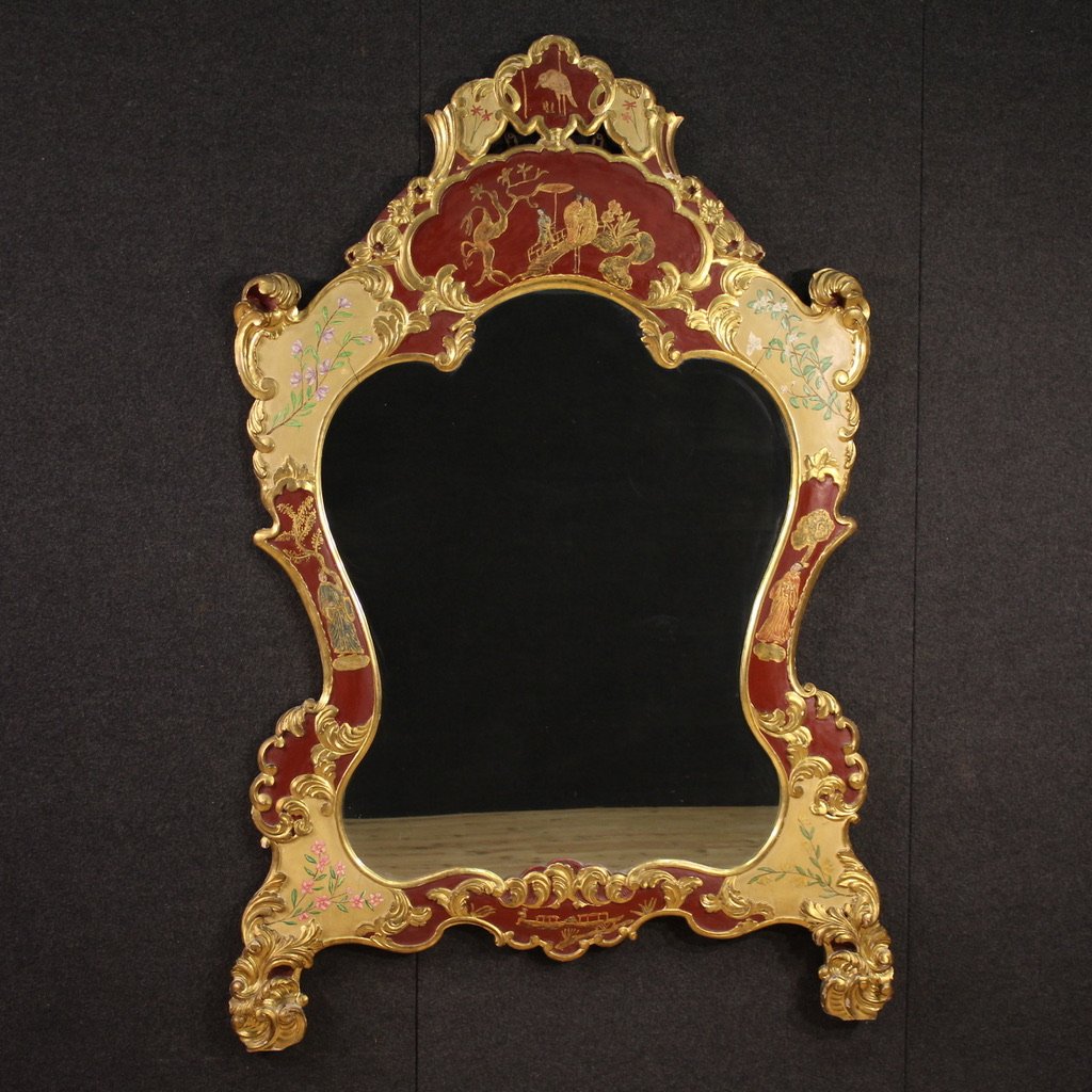 Great Venetian Chinoiserie Lacquered, Painted And Gilded Mirror-photo-1