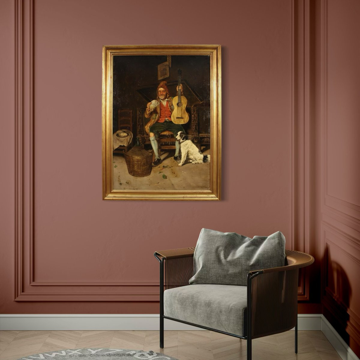 Antique Italian Genre Scene Painting From The 19th Century-photo-5