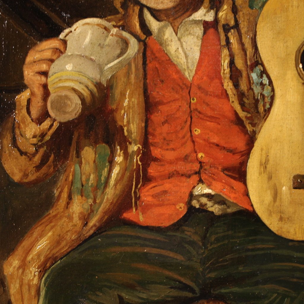 Antique Italian Genre Scene Painting From The 19th Century-photo-8