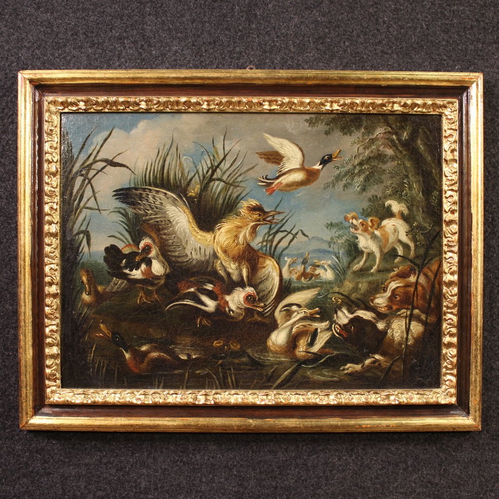 Paire de tableaux flamands du 18ème siècle, scènes de chasse-photo-4
