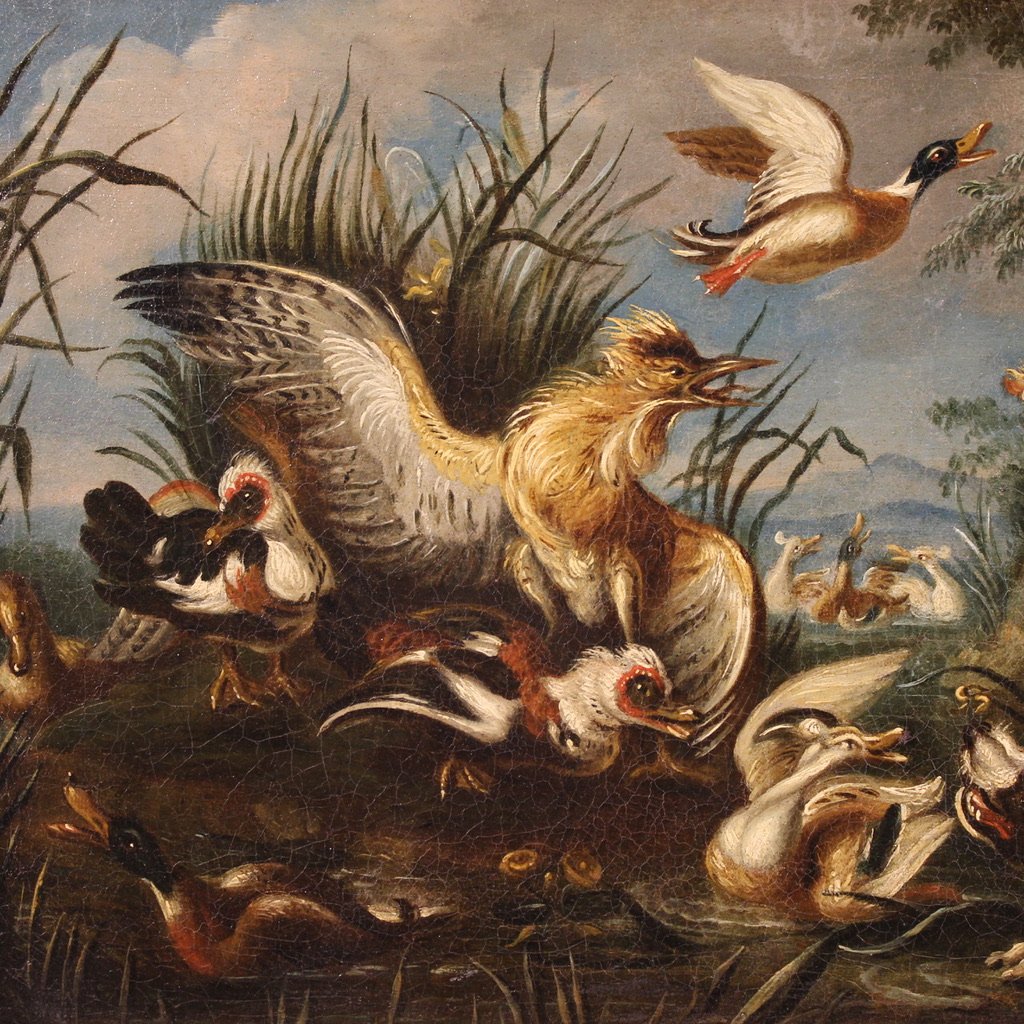 Paire de tableaux flamands du 18ème siècle, scènes de chasse-photo-5