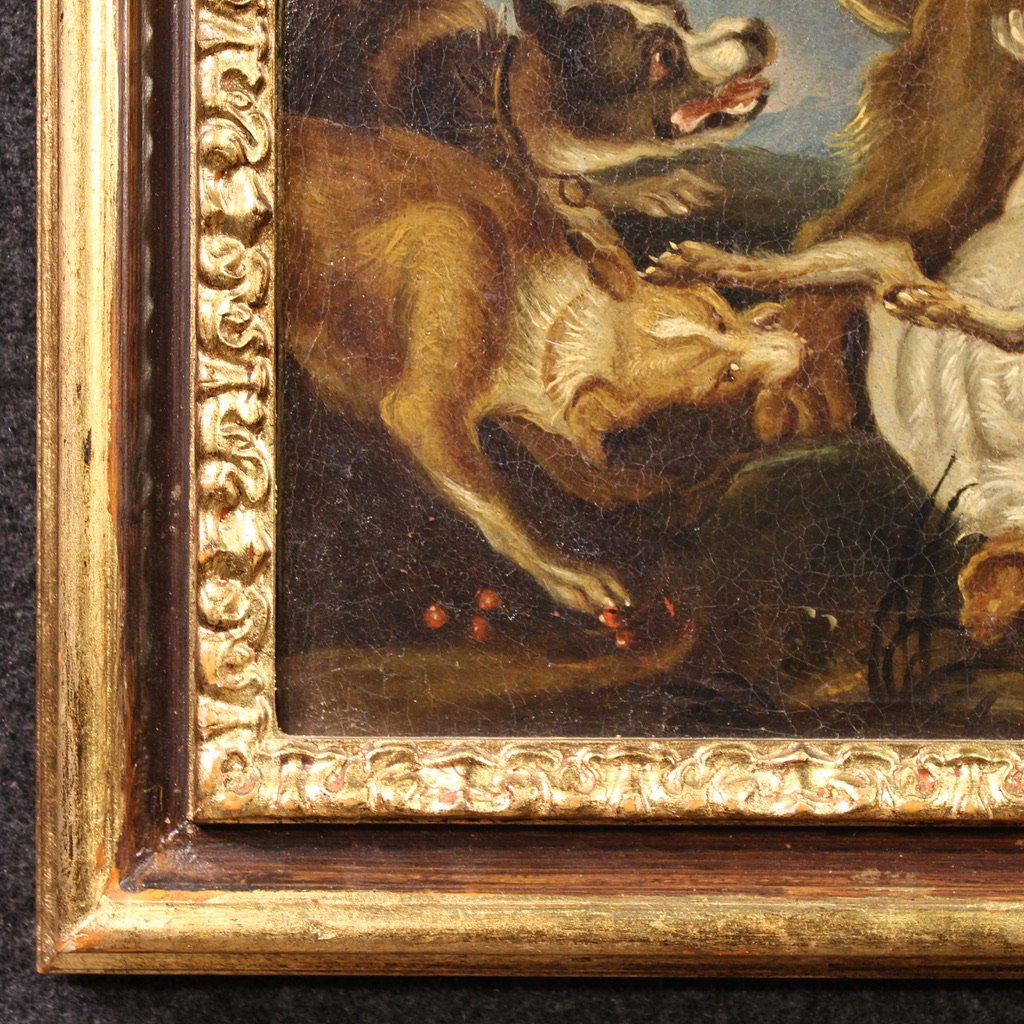 Paire de tableaux flamands du 18ème siècle, scènes de chasse-photo-8