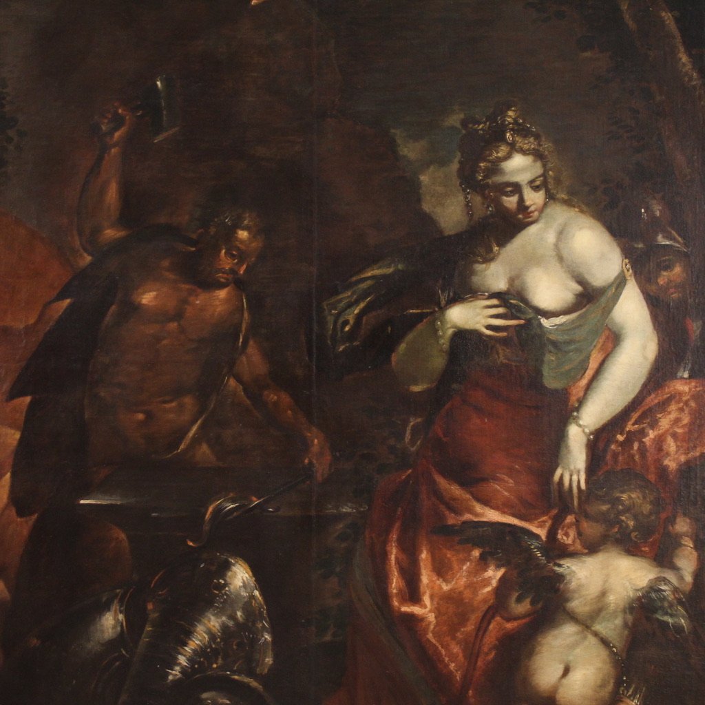 Grand tableau mythologique du 17ème siècle, Vénus dans la forge de Vulcain-photo-3