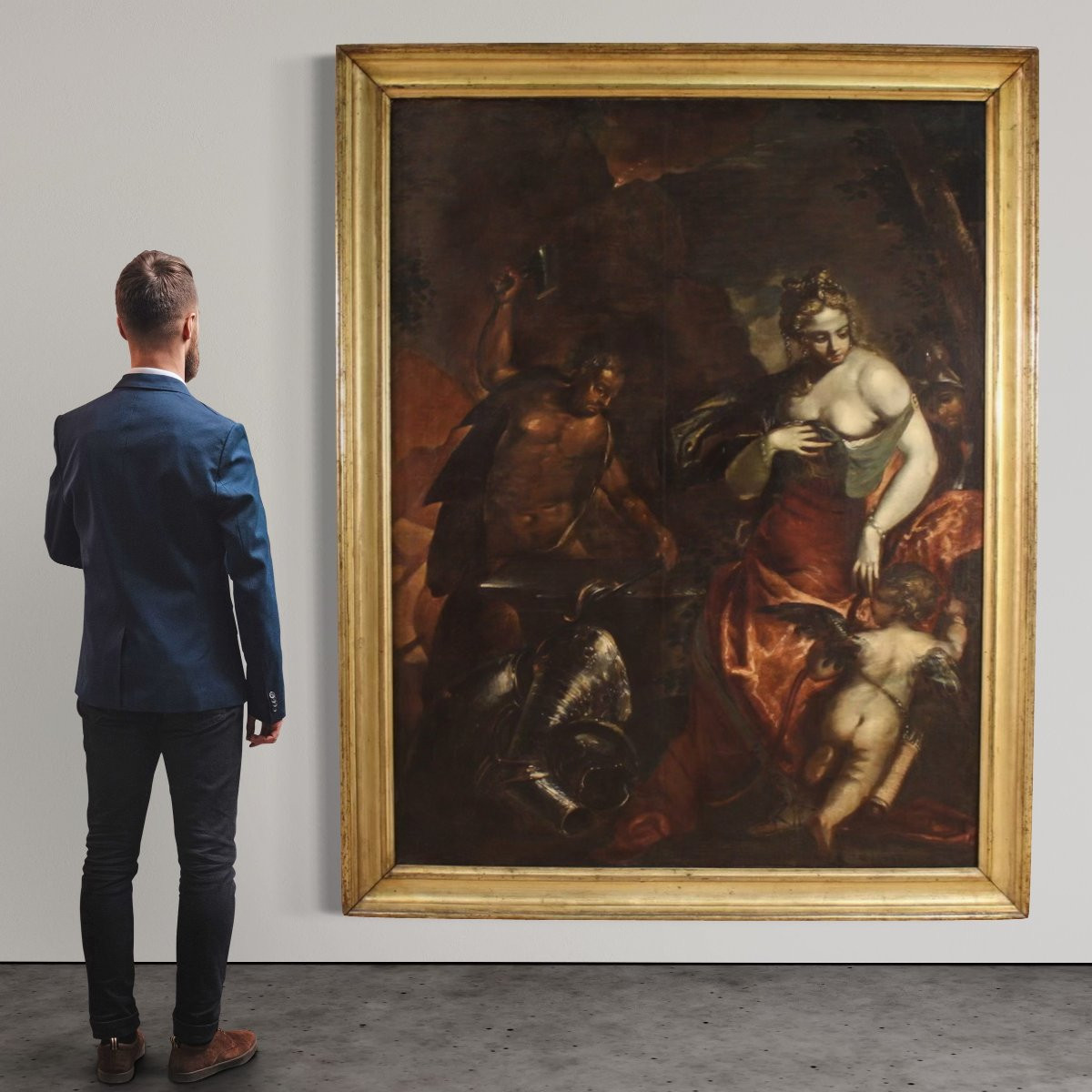 Grand tableau mythologique du 17ème siècle, Vénus dans la forge de Vulcain-photo-1