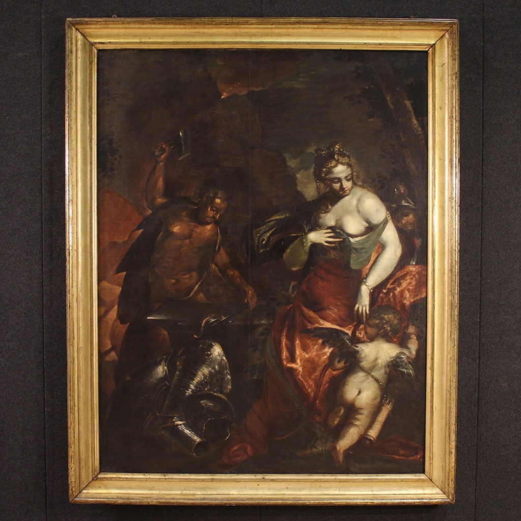 Grand tableau mythologique du 17ème siècle, Vénus dans la forge de Vulcain
