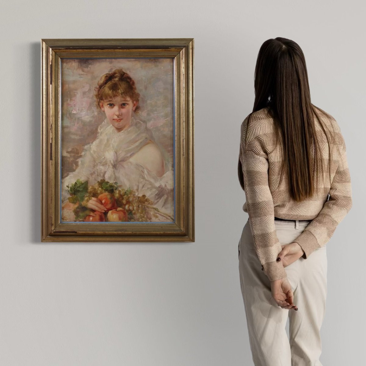 Peinture italienne signée portrait d'une jeune fille du 20ème siècle-photo-2