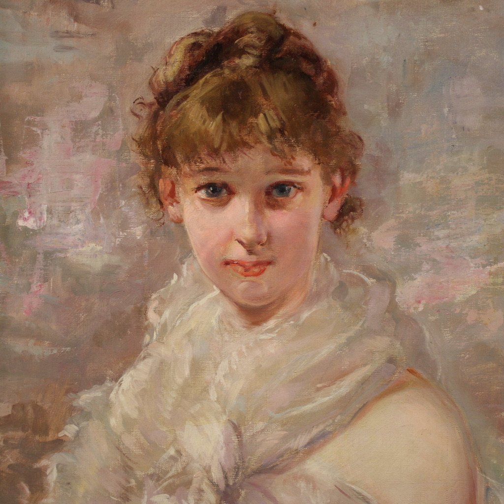 Peinture italienne signée portrait d'une jeune fille du 20ème siècle-photo-4