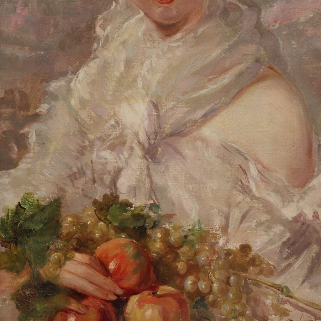 Peinture italienne signée portrait d'une jeune fille du 20ème siècle-photo-1