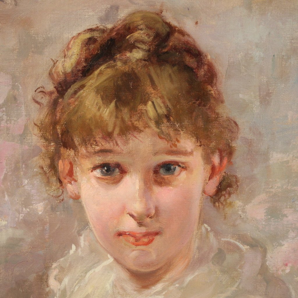 Peinture italienne signée portrait d'une jeune fille du 20ème siècle-photo-3