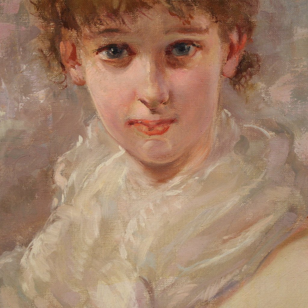 Peinture italienne signée portrait d'une jeune fille du 20ème siècle-photo-7