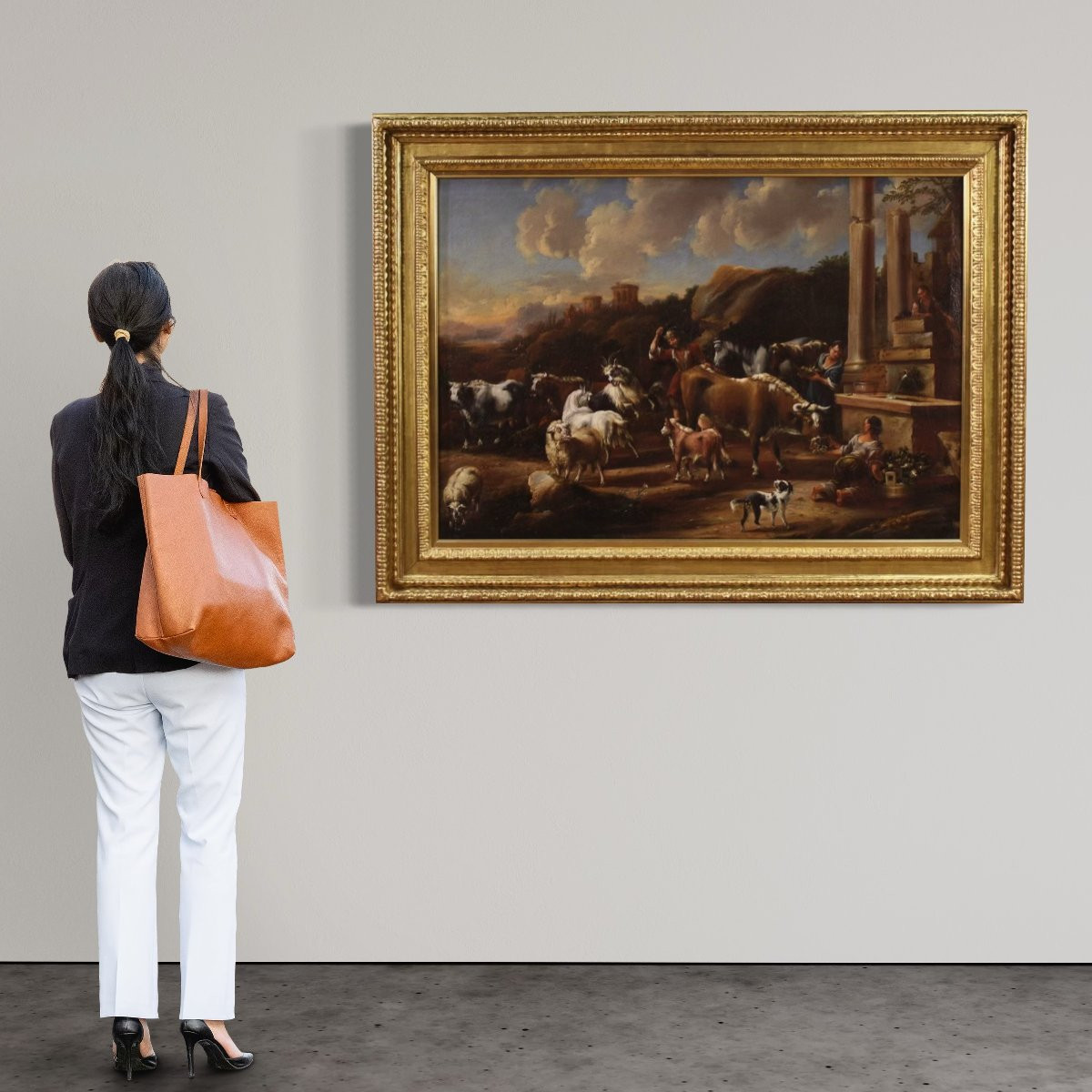 18th Century Painting, Pastoral Scene With Classical Ruins-photo-2