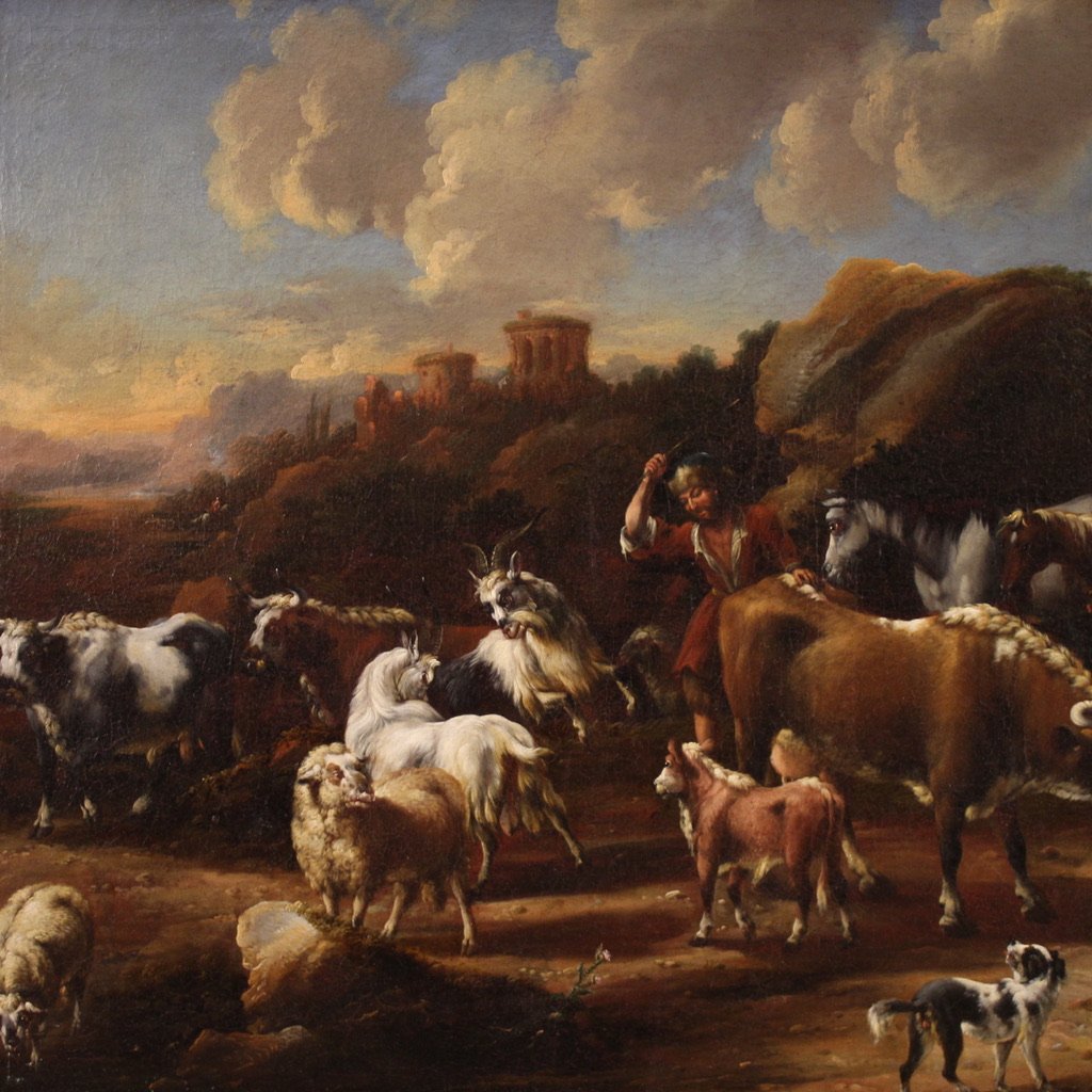 18th Century Painting, Pastoral Scene With Classical Ruins-photo-4