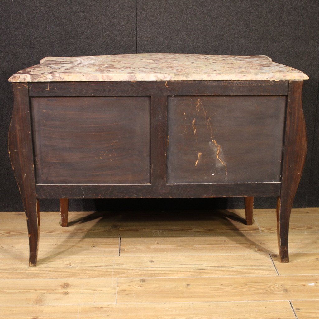 Commode française marquetée avec dessus en marbre du 20ème siècle-photo-2