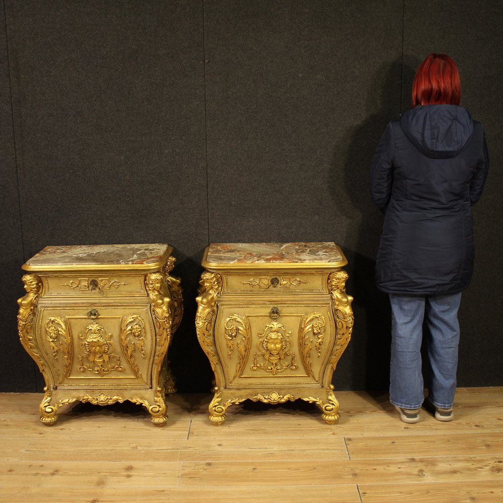 Pair Of 20th-century Italian Lacquered And Gilded Bedside Tables-photo-2