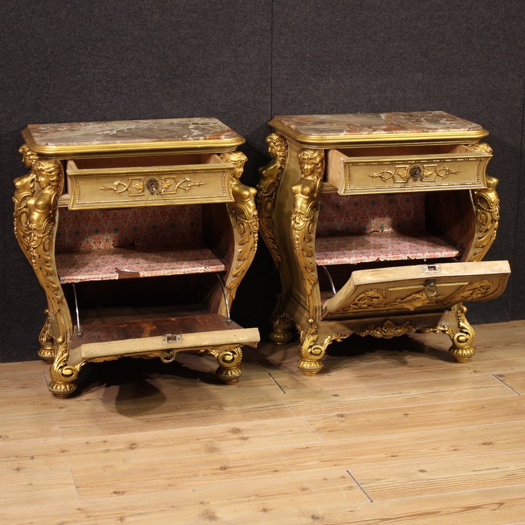 Pair Of 20th-century Italian Lacquered And Gilded Bedside Tables-photo-3
