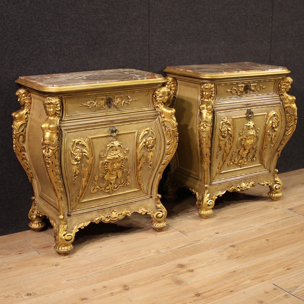 Pair Of 20th-century Italian Lacquered And Gilded Bedside Tables