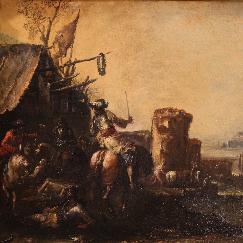 Great 18th Century Painting Landscape With Knights-photo-2