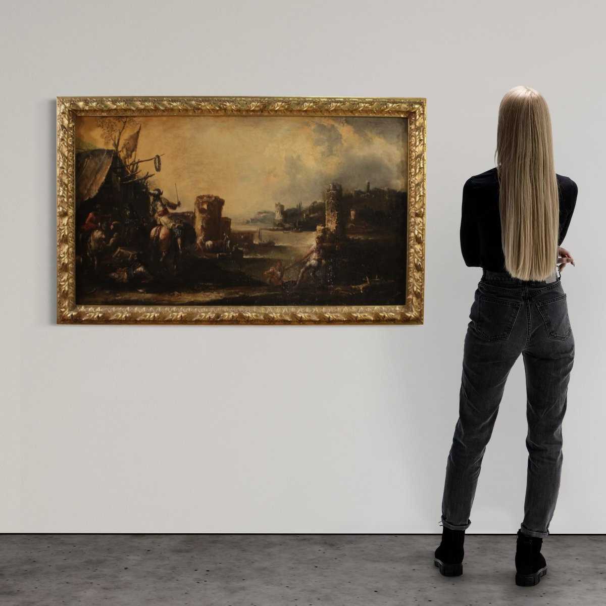 Great 18th Century Painting Landscape With Knights-photo-3