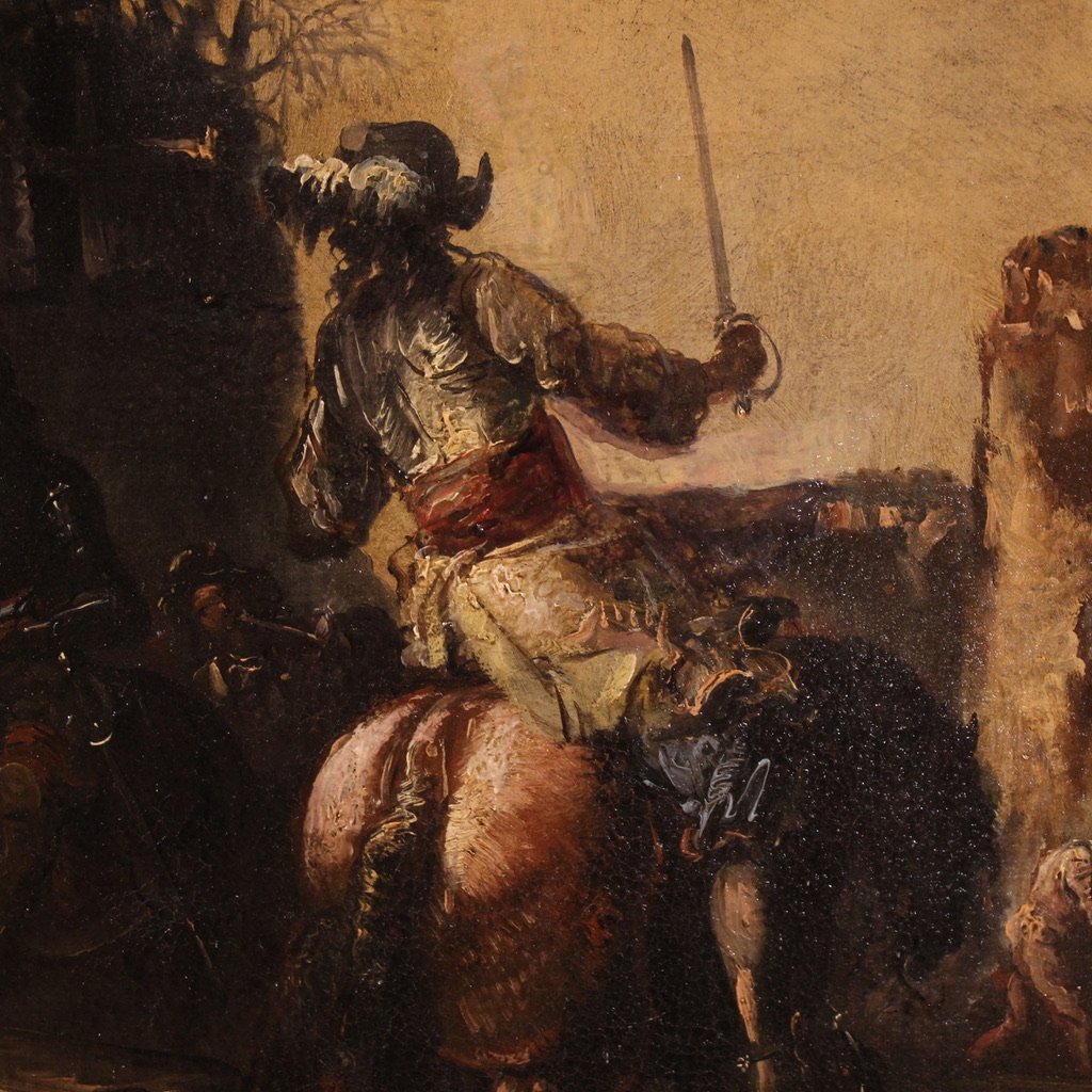 Great 18th Century Painting Landscape With Knights-photo-1