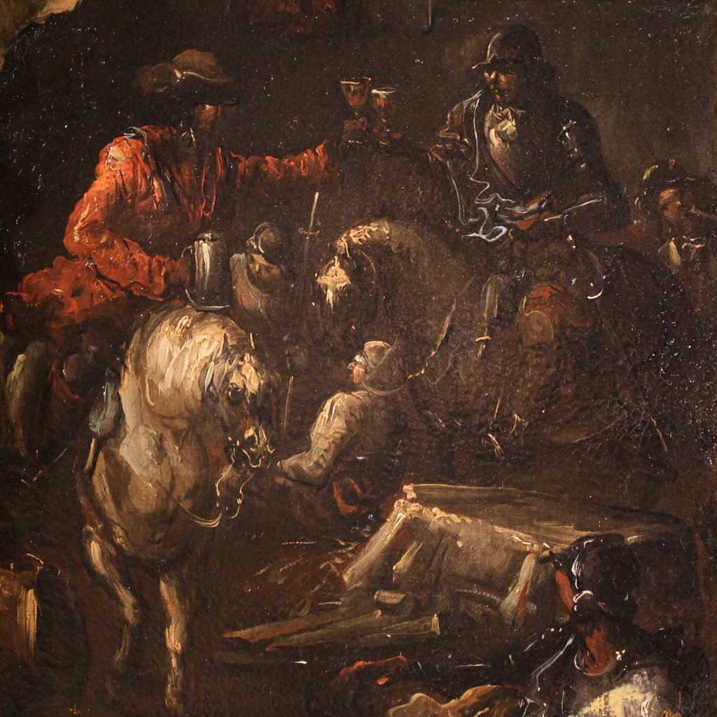 Great 18th Century Painting Landscape With Knights-photo-2