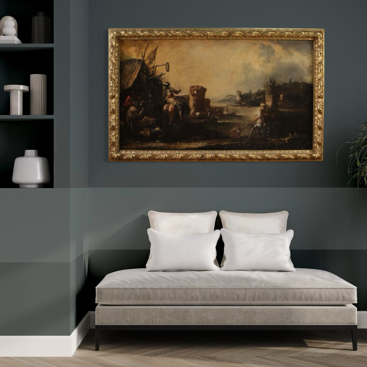 Great 18th Century Painting Landscape With Knights-photo-3