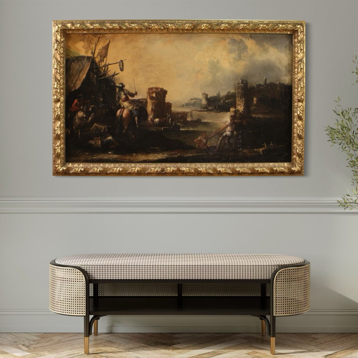 Great 18th Century Painting Landscape With Knights-photo-8