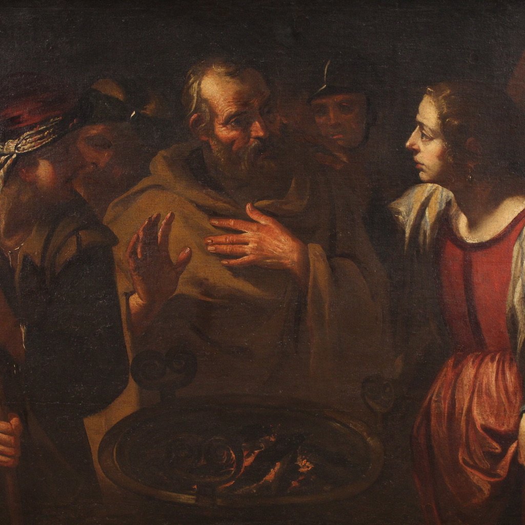 Grand tableau italien du 17ème siècle, Le Reniement de saint Pierre-photo-2