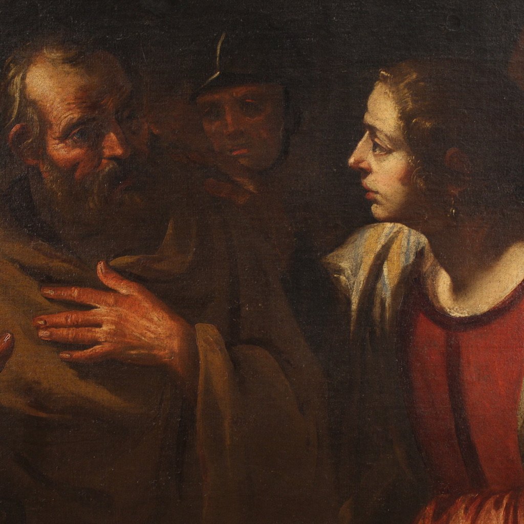 Grand tableau italien du 17ème siècle, Le Reniement de saint Pierre-photo-2