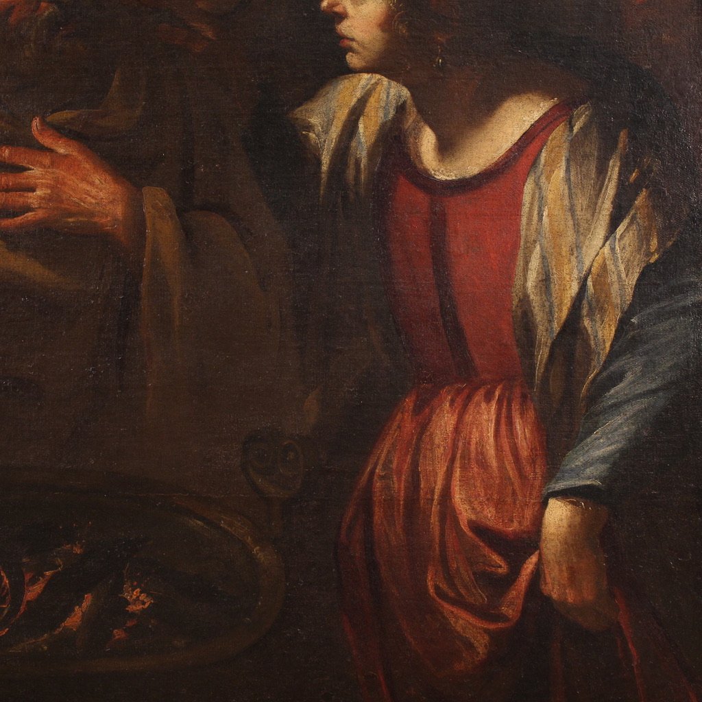 Grand tableau italien du 17ème siècle, Le Reniement de saint Pierre-photo-3