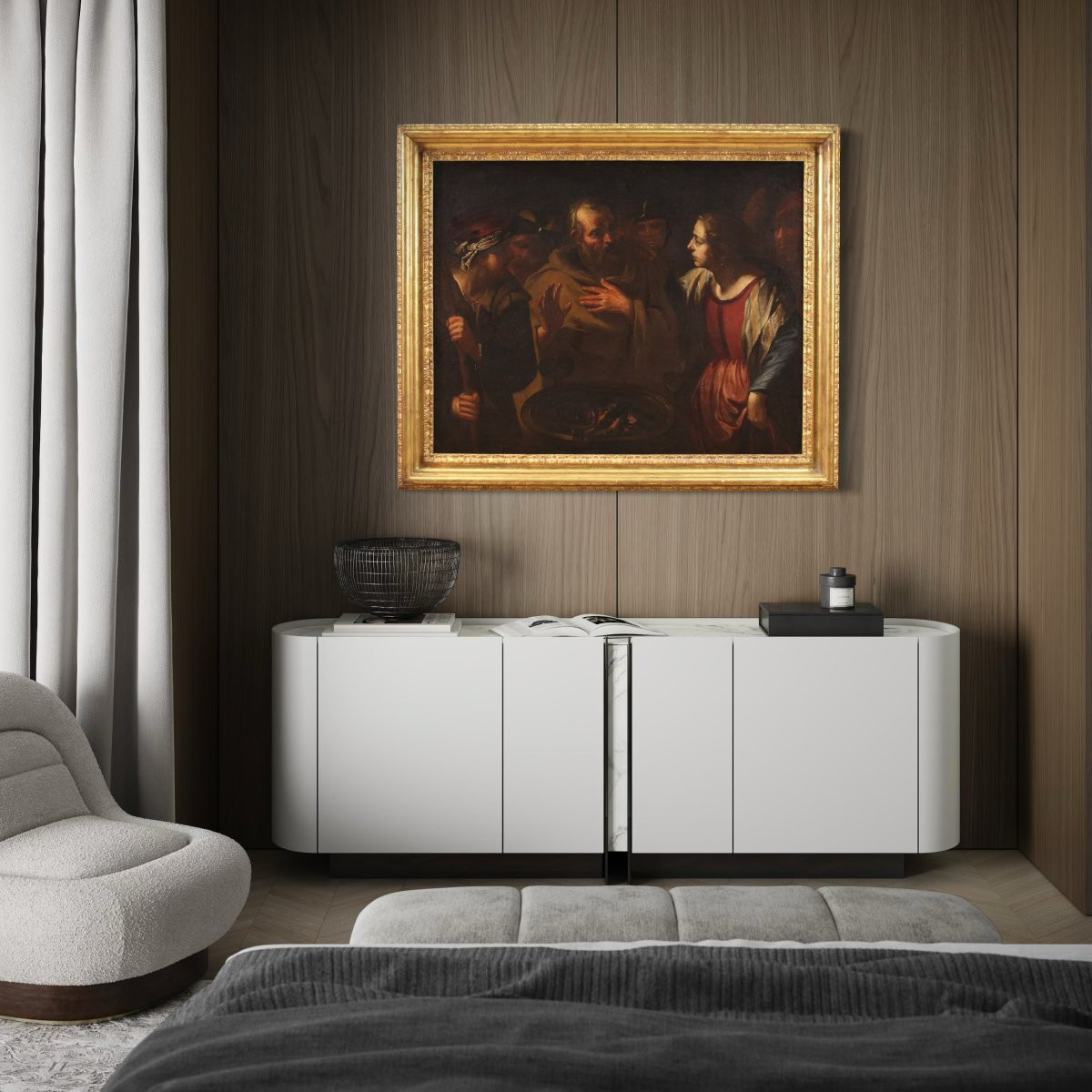 Grand tableau italien du 17ème siècle, Le Reniement de saint Pierre-photo-4