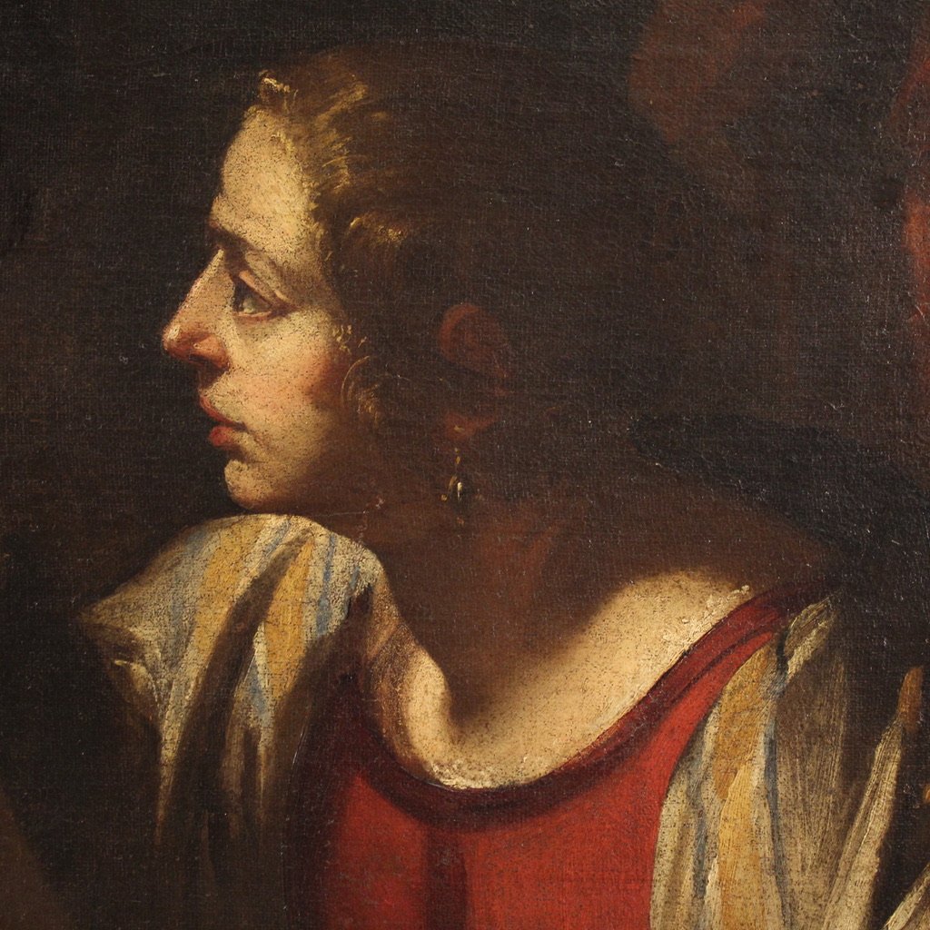 Grand tableau italien du 17ème siècle, Le Reniement de saint Pierre-photo-7