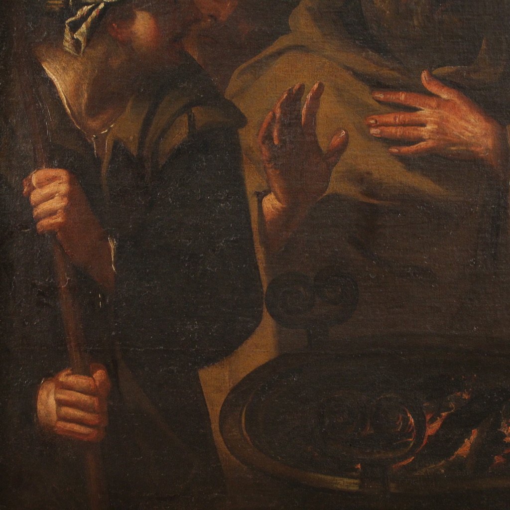 Grand tableau italien du 17ème siècle, Le Reniement de saint Pierre-photo-8