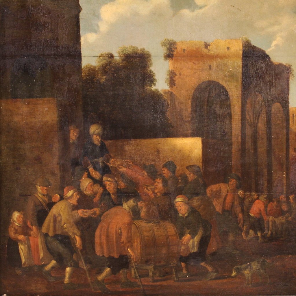 Grande peinture flamande sur panneau signée Droochsloot et datée de 1646-photo-2